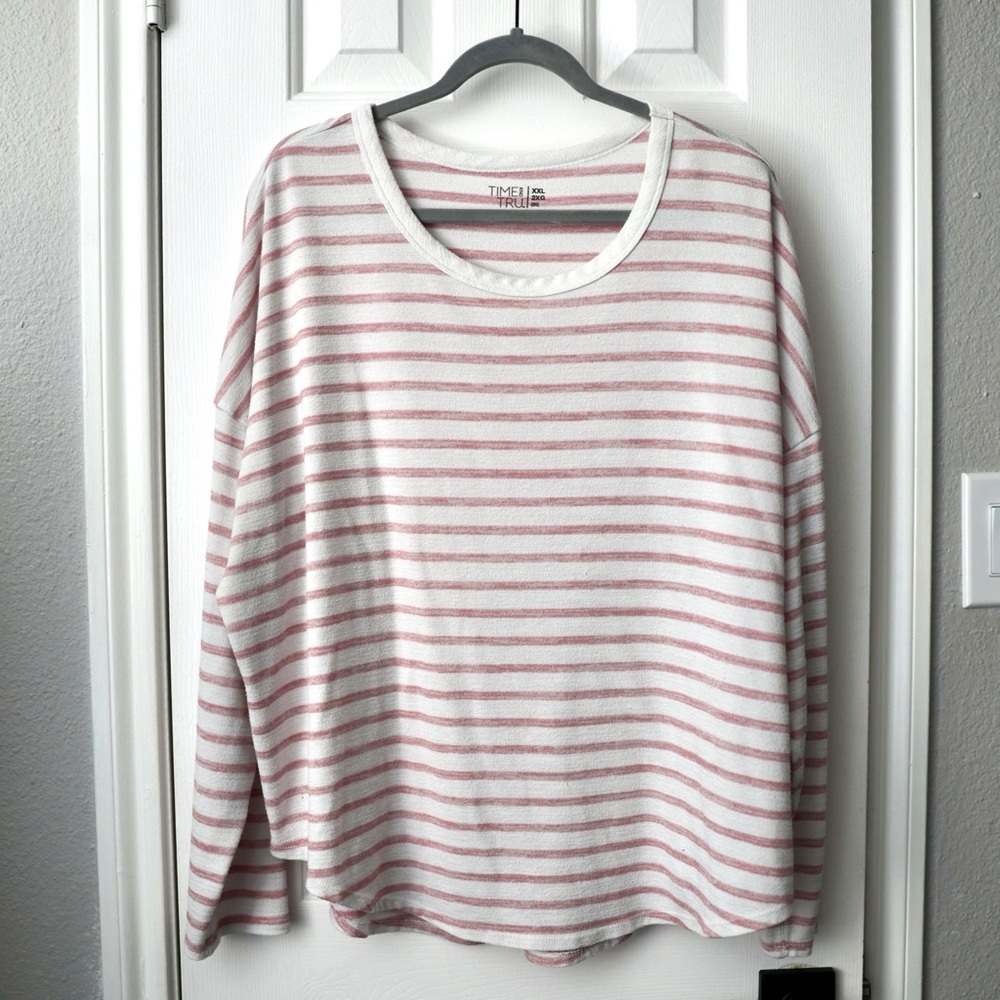 ✨5/$12 Time & Tru pink & White Stripe soft long sleeve Tee plus size xxl / 20